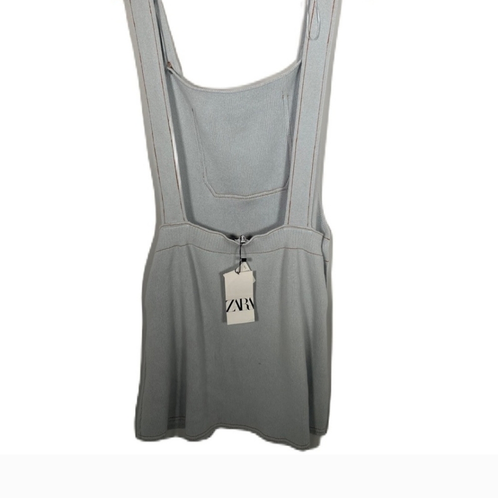 Zara Light Blue Knit Overall Mini Dress NWT Large